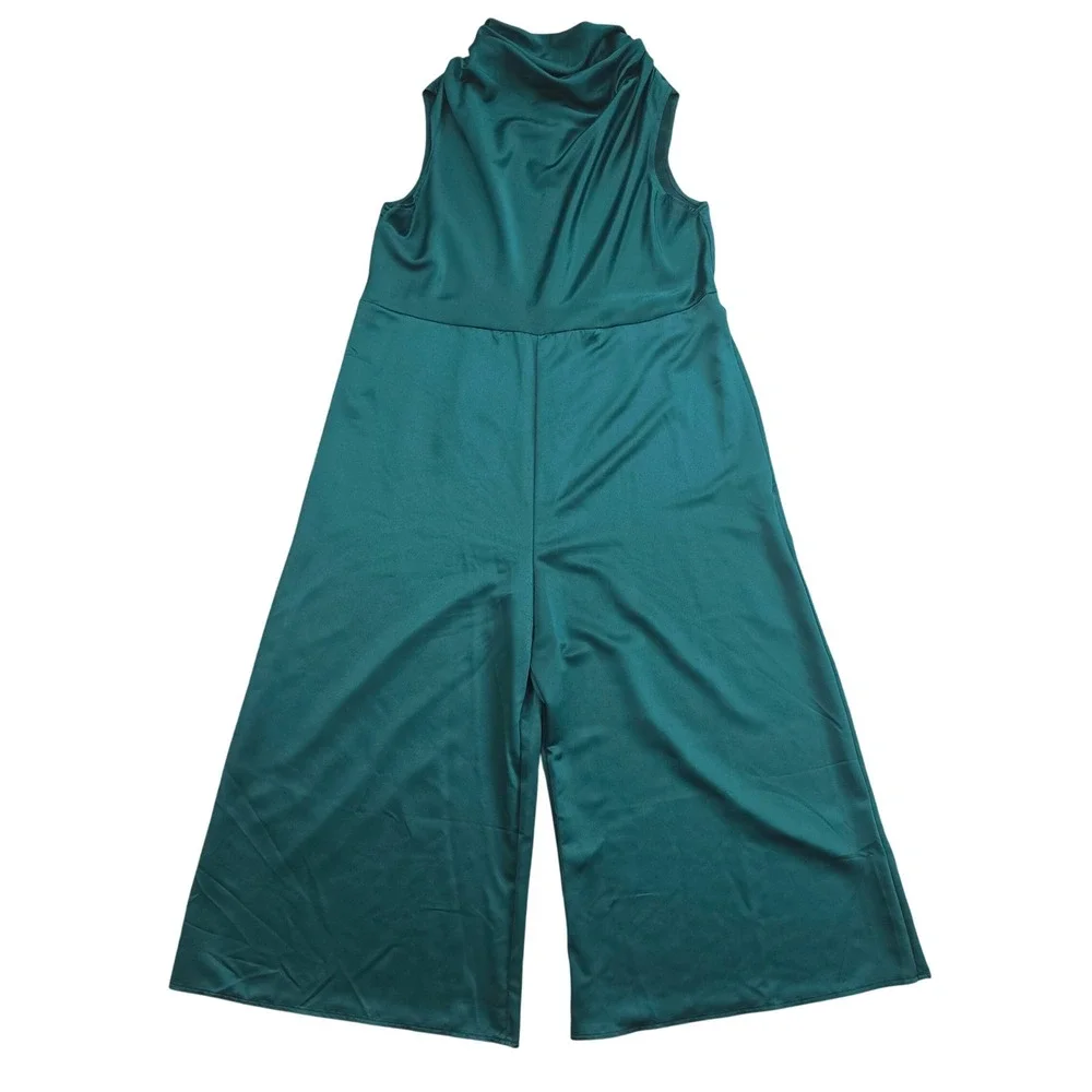ASOS Sleeveless Teal Green Cowl Neck‎ Wide Leg Jumpsuit Culotte Women's Size 10